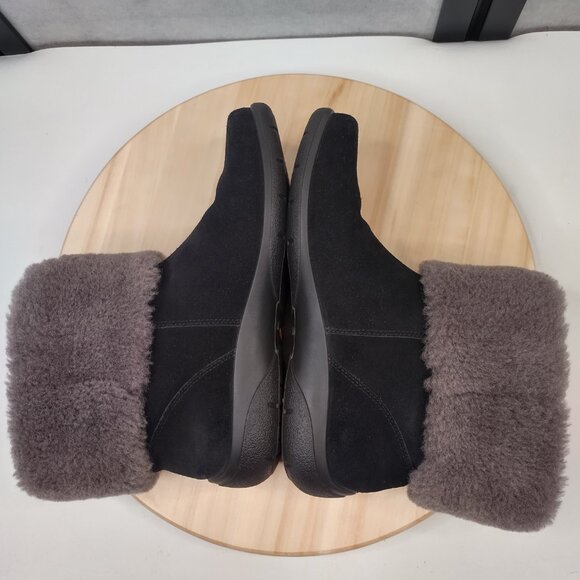 Abeo Zahra Suede Shearling Cuff Sheepskin Water Resistant Black Boots Women US 7 - Picture 8 of 12